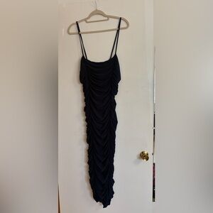 Navy Blue Ruched Bodycon Midi Dress